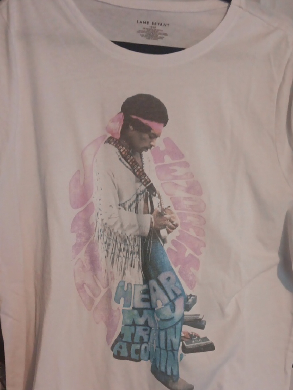 Lane Bryant White Tee with Pink and Blue Jimi Hendrix Graphic